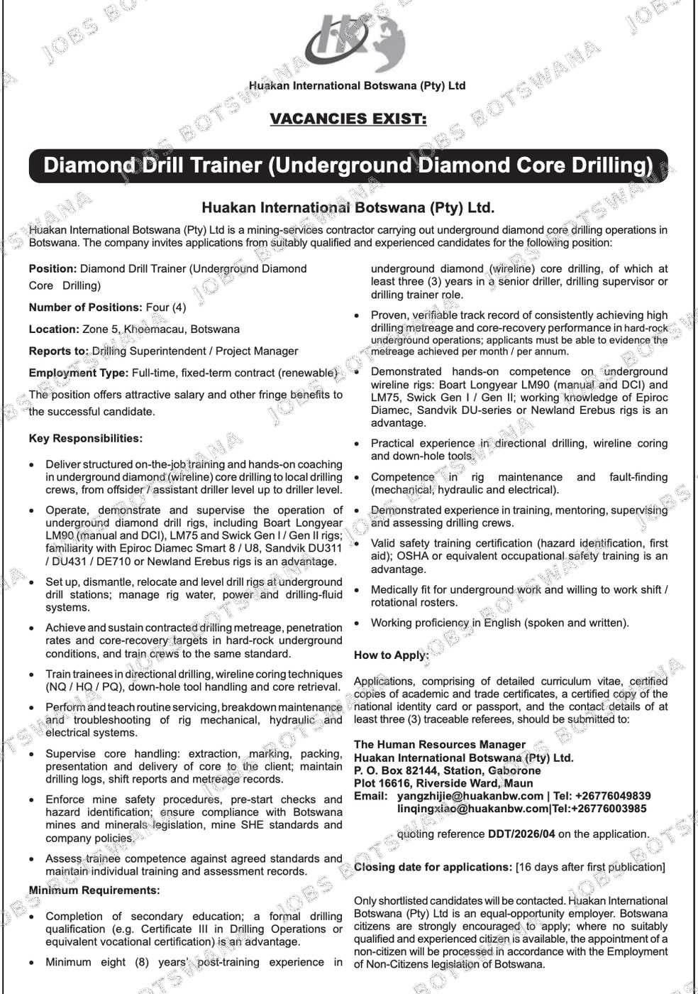 Original job advert — Jobs Botswana