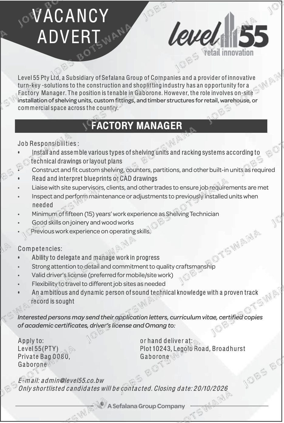 Original job advert — Jobs Botswana