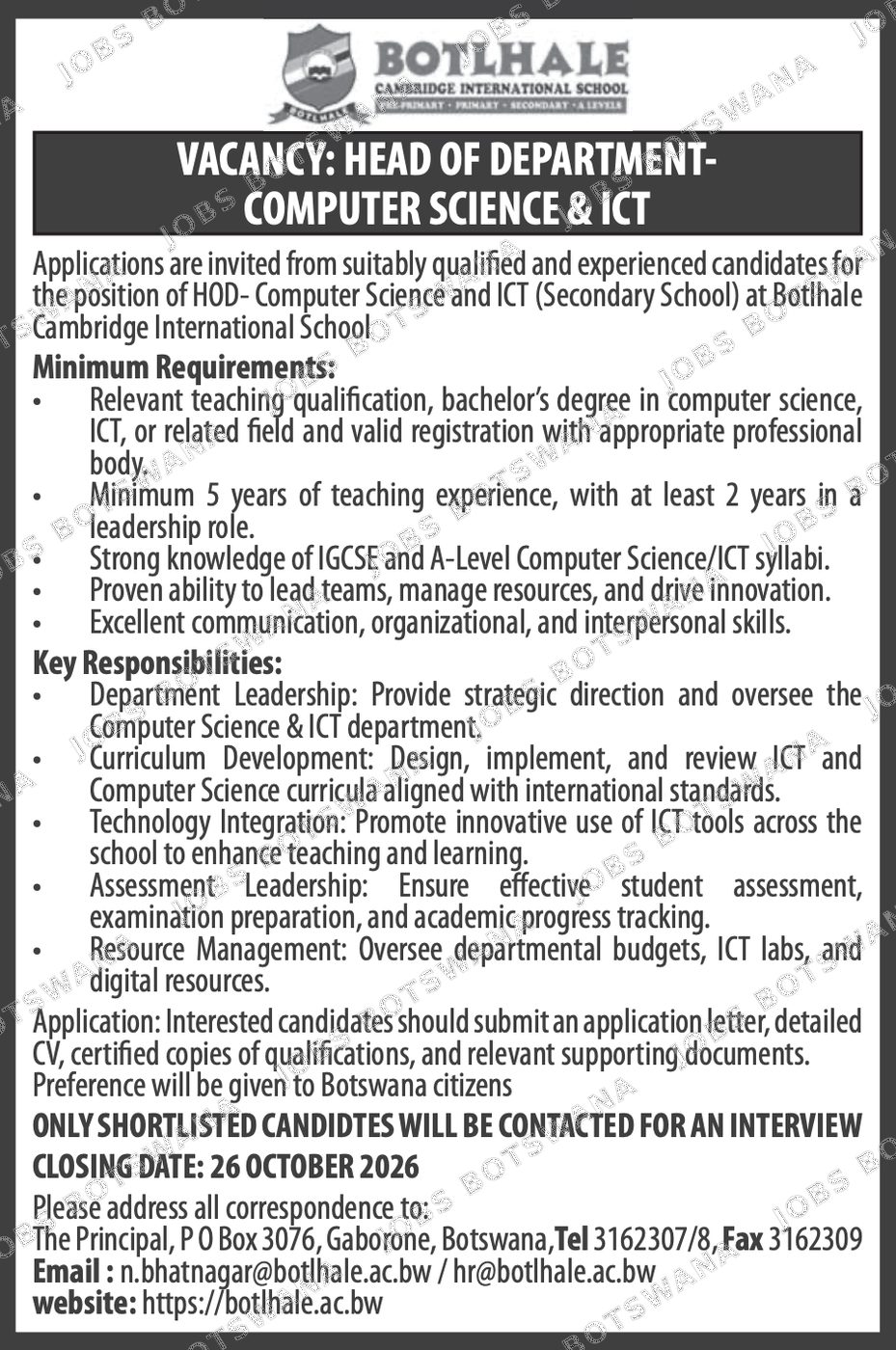 Original job advert — Jobs Botswana