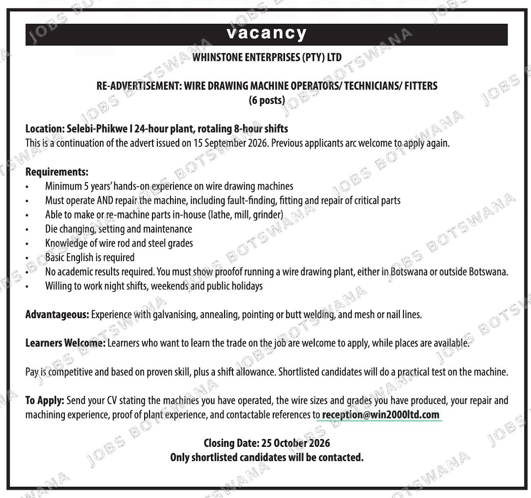 Original job advert — Jobs Botswana