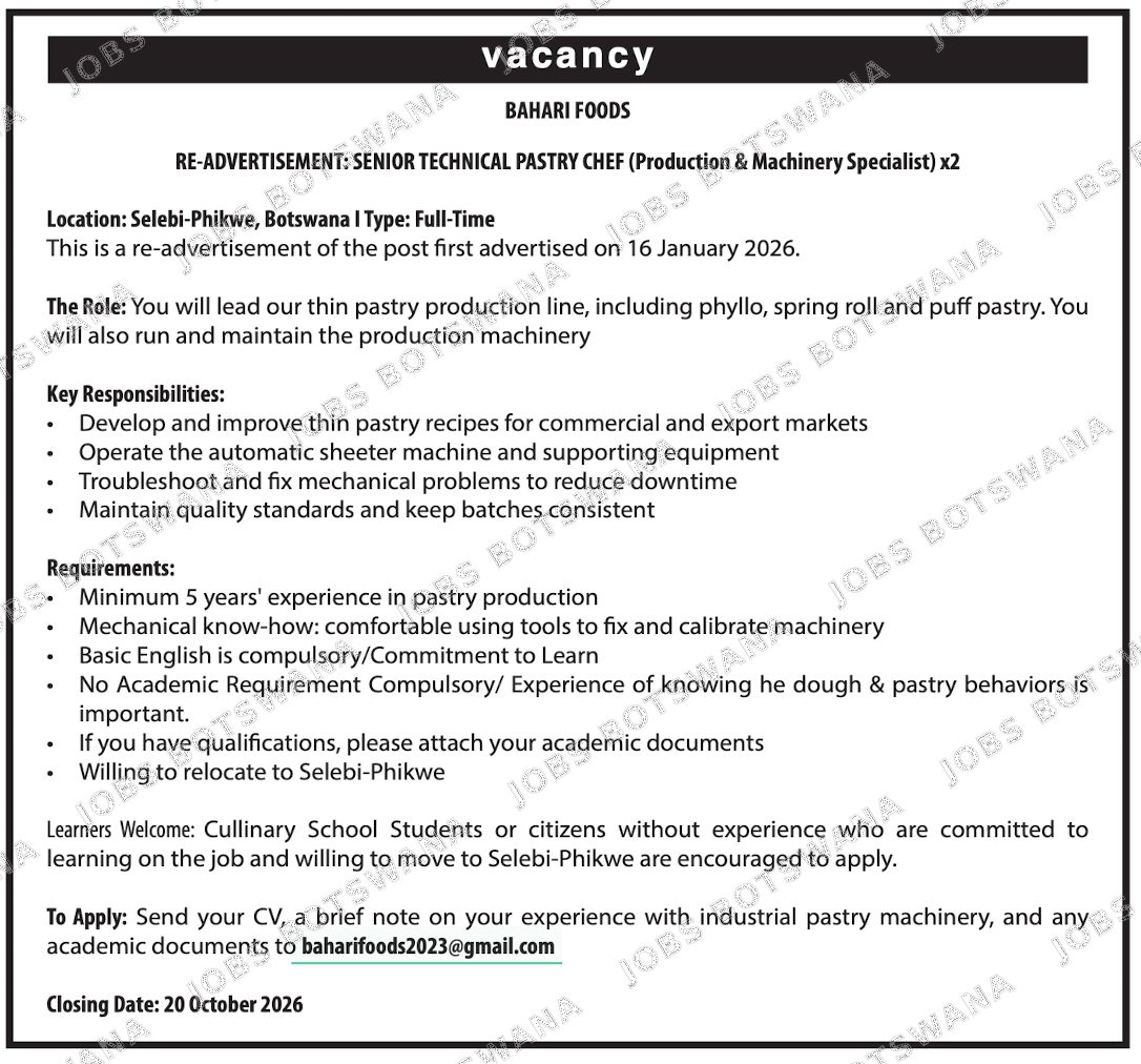 Original job advert — Jobs Botswana