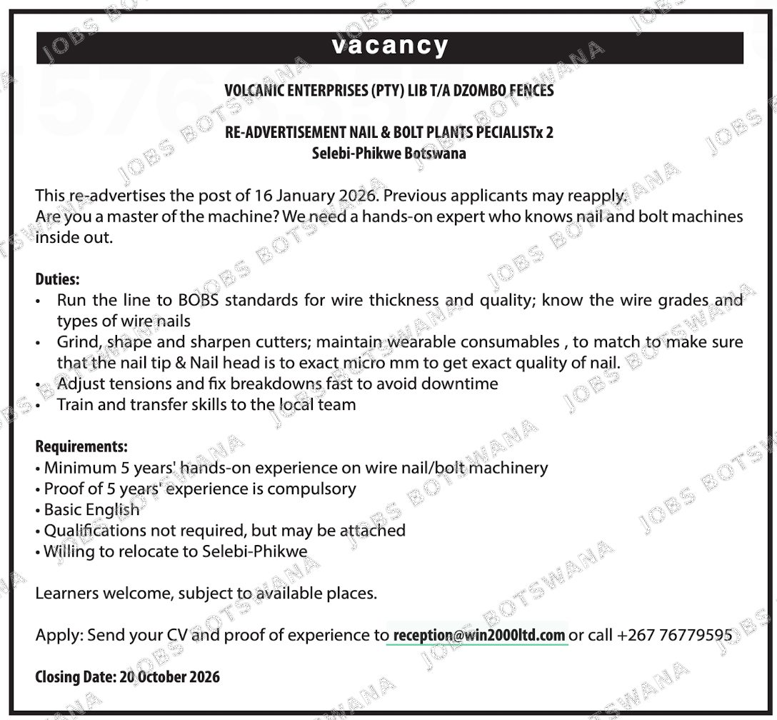 Original job advert — Jobs Botswana