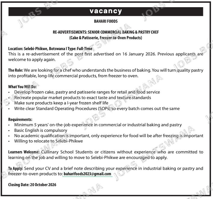 Original job advert — Jobs Botswana