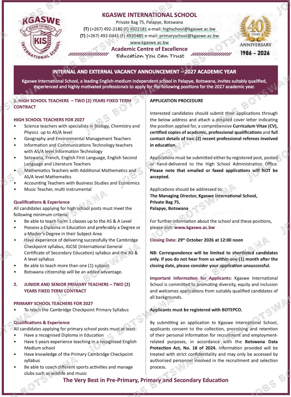 Original job advert — Jobs Botswana